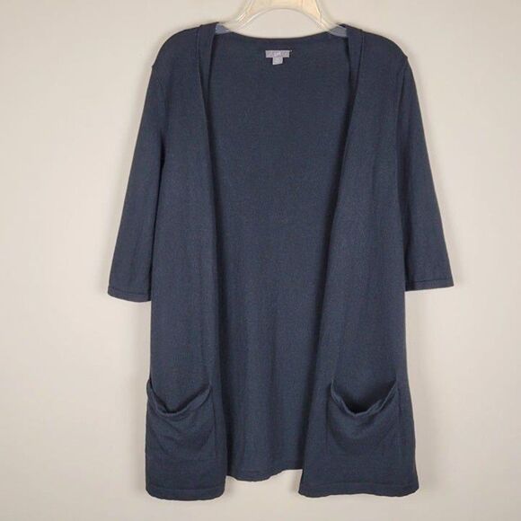 J. Jill Size XS Cotton Cashmere Lightweight Soft 3/4 Sleeve Knit Cardigan Black - Picture 2 of 11